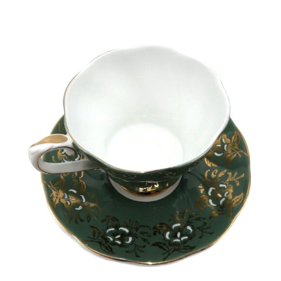ROYAL GRAFTON Teacup and Saucer Set Elegant Green Gold Floral Vintage - Picture 5 of 12